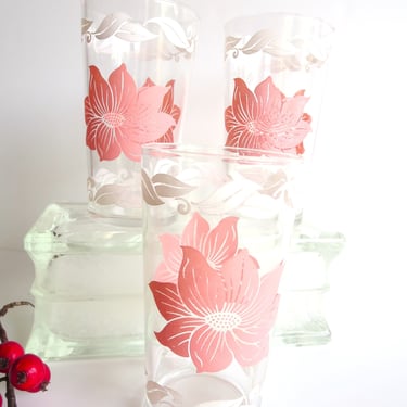 Vintage Pink and White Glasses/Tumblers Set of 3 