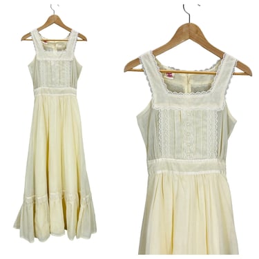 Vintage Candi Jones Ivory and Lace Boho Cottagecore Maxi Dress S