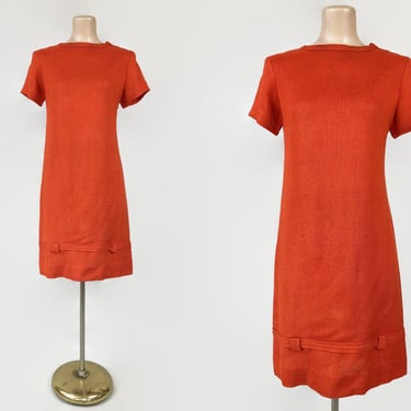 TLC SALE- Vintage 60s Mod Dark Orange Woven Linen Shift Dress | 1960s Scooter Dress | As-Is Wounded Sale | VFG 