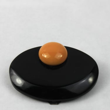 Bakelite Dress Fur Scarf Clip Two Tone Black Butterscotch Oval 