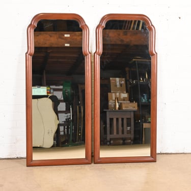 Henkel Harris Carved Solid Cherry Wood Framed Tall Wall Mirrors, Pair