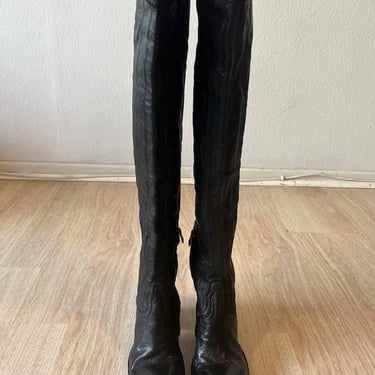 Vintage Tall Black Handmade Leather Boots Made In Italy by VintageRosemond