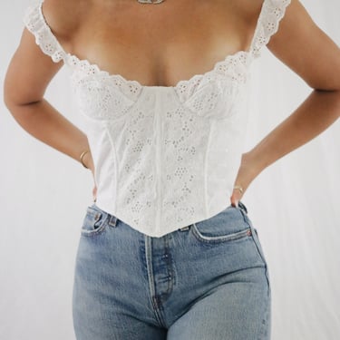 Vintage 80’s Victoria’s Secret White Lace Bustier Corset - A/B Cup- 28in - 30in waist 