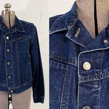 Vintage Jean Jacket Blue Indigo Denim Minimalist Classic Punk Boho Riveted By Lee USA Made Medium Large 1990s 