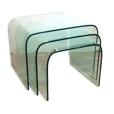 Contemporary Modern Set of 3x Angelo Cortesi Fiam Waterfall Glass Nesting Tables 
