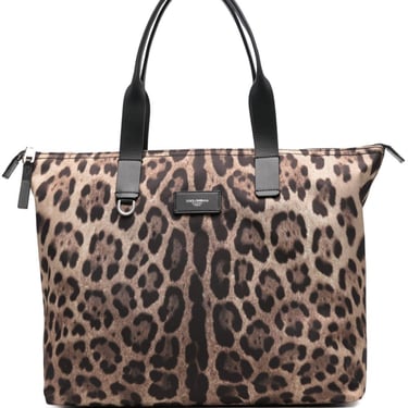 Dolce & Gabbana Men Leopard Print Nylon Adamo Shopper