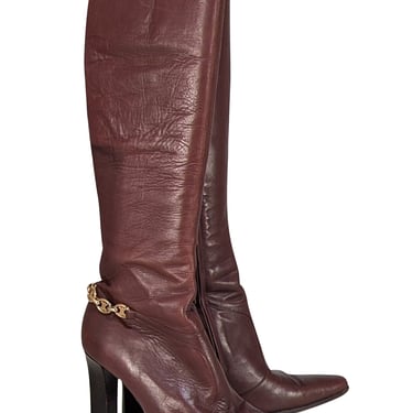 Celine - Brown Leather Pointed Toe Tall Heeled Boots Sz 9