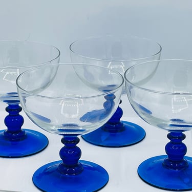 Set of (6) Vintage Cobalt Blue Stem Sherbet / Champagne Glasses 