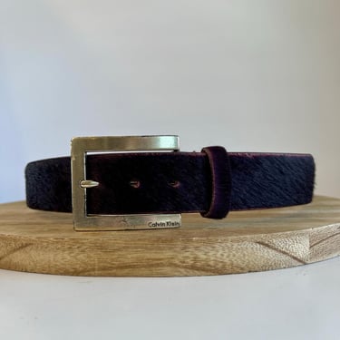 Vintage 90s Purple Calf Hair Genuine Leather Belt with Silver Chunky Buckle -  M 