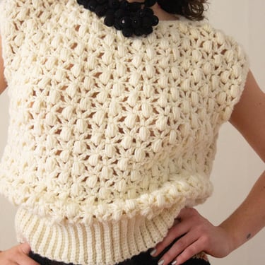 1970s Creme Hand-Crocheted Vest 