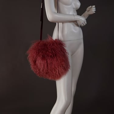 F/W 2000 Krizia pink mongolian fur bag - runway Fall Winter 2000 Krizia designer purse and muff 
