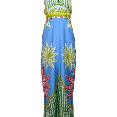 Anna Cate - Blue, Green, & Red Mixed Print Halter Maxi Dress Sz XS