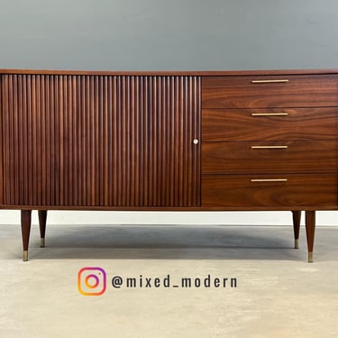 Refinished 60” Walnut Mid Century Credenza 