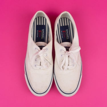 Adorable Vintage 80s Marine Sperry Top-Siders White with Navy Stripe 6.5 