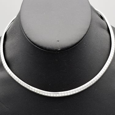 Linear 90's Italy 925 silver domed omega chain rocker necklace, simple geometric sterling choker 