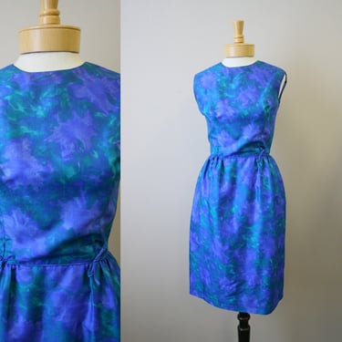 1960s Hayette Blue Silk Sheath Dress 