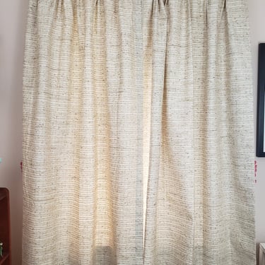 Vintage 1960's Pinch Pleat Curtains / 70s White Drapes / 2 Panels 
