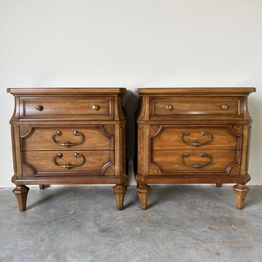 Mid-Century American of Martinsville Travertine Top Nightstands - a Pair 