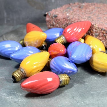 Set of 14 Vintage Christmas Bulbs with Swirl Pattern - Beautiful Red, Blue, and Yellow Bulbs - Working Spare Bulbs or for Display/Decor 
