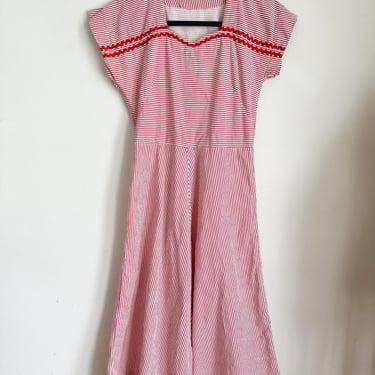 Vintage 1940s Red & White Candy Striped Dress / XXS (as is) 