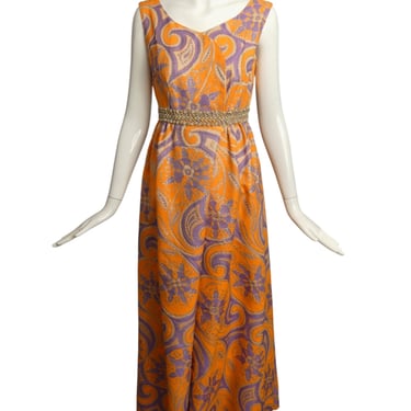 CLIFTON WILHITE- 1960s Metallic Brocade Maxi Gown, Size 4
