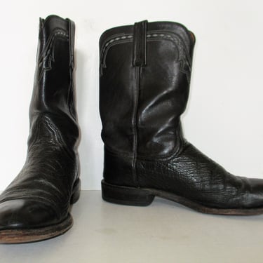 Vintage Lucchese 2000 Roper Cowboy Boots, size 9D Men, black kangaroo leather 