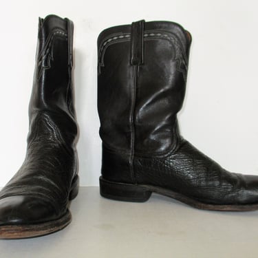 Vintage Lucchese 2000 Roper Cowboy Boots size 9D Men black kangaroo Mezcal Leather San Antonio TX