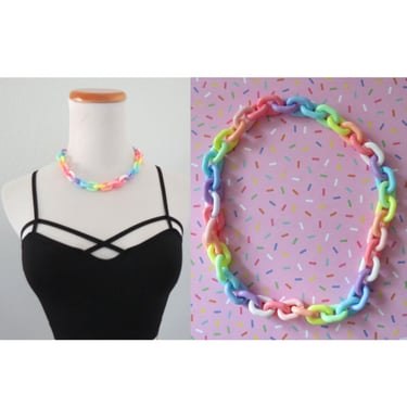 Rainbow Choker Kawaii Plastic Chunky Chain Necklace 