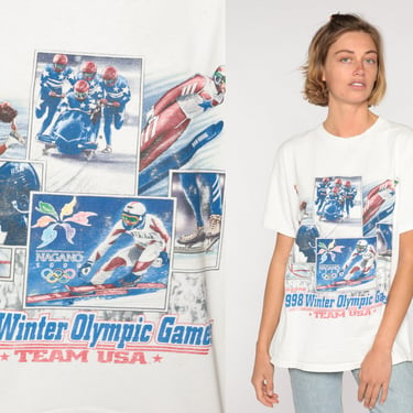 1998 Winter Olympics Shirt 90s Team USA Nagano Japan Tshirt Olympic Games Graphic Tee Vintage USA 1990s Large 