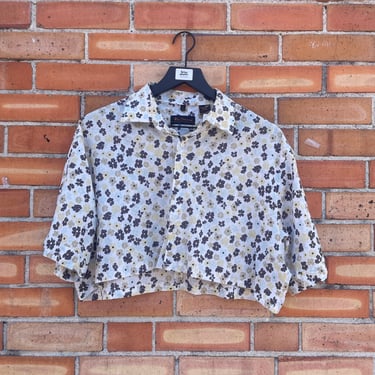 upcycled cropped floral button down / xl extra large 