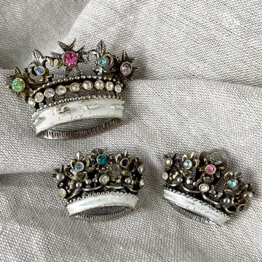 Maltese Cross crown brooch and earrings set - 1950s vintage 