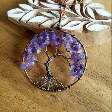 Tree of Life Pendant~Wire Wrapped Pendant Brass & Copper~Purple Amethyst~Tree Pendant~Boho Necklace~18-20" Copper Chain~JewelsandMetals. 