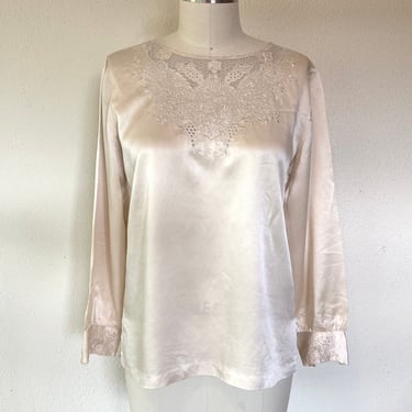 Vintage Cream embroidered silk blouse 