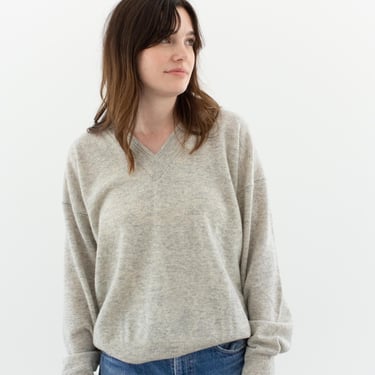 Vintage Grey Lambswool Wool V Neck Sweater | Unisex Gap | 