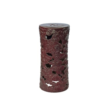Ceramic Brick Red Cloud Scroll Round Tall Pedestal Table Display Stand ws3524E 
