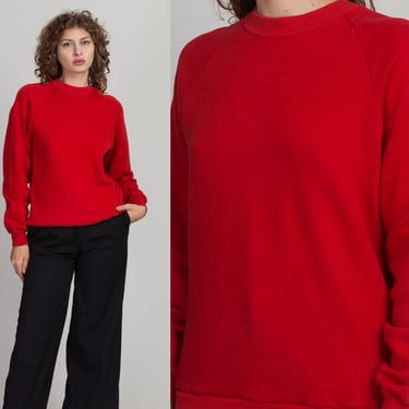 80s Red Raglan Sleeve Sweatshirt - Men's Medium, Women's Large | Vintage Unisex Jerzees Plain Pullover Top 