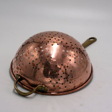 vintage copper and brass colander strainer 