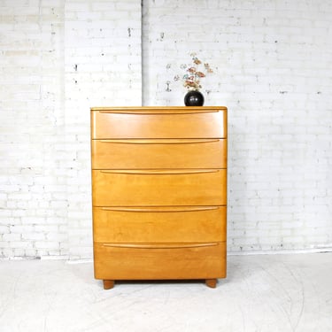 Vintage MCM 60's solid maple 5 drawer tall / high top dresser by Heywood Wakefield | Free delivery only in NYC and Hudson Valley areas 