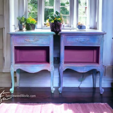 Hand Painted Vintage Nightstands (blue, purple and pink)