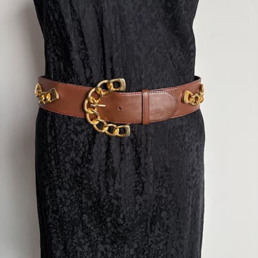 Escada Vintage Statement Belt Purple Brown Leather Pink Purple Logo Buckle Y2K Escada gold leather belt - Gem main image 2