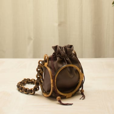 1970s Leather and Bamboo Mini Shoulder Bag 