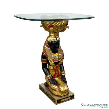 Egyptian Art Deco Style Figural Goddess Glass Server Side Table
