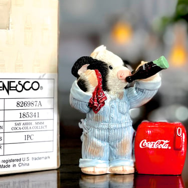 VINTAGE: 1990s - Enesco Mary's Moo Moos Figurine in Box - Coca Cola "Say Ahhhh" - NIB - SKU 35-D 