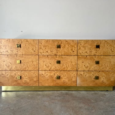 Mid-Century Milo Baughman for Founders Burl Wood and Brass Dresser 
