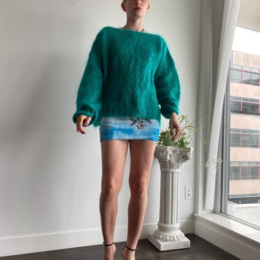 Handmade Teal Mohair Boat Neck Sweater / Large 