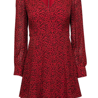 Alice & Olivia - Red & Black Leopard Print Satin Mini Dress Sz 0