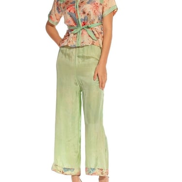 1930S Mint Green Rayon Deadstock Beach Pajamas 