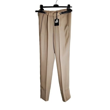 350.00 Dollar NWT TWINSET Simona Barbieri Belted Pants Rayon Beige Tan Pleated Pockets XS 