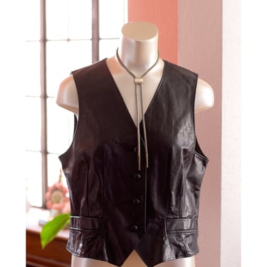 Vintage Leather Vest by Pioneer Wear - Black, Biker Vest, Americana, Western, Cowgirl 