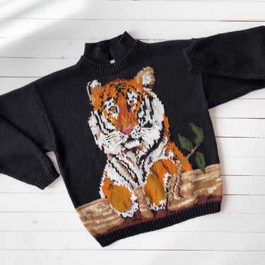 Eagle's Eye sweater | 80s 90s vintage World Wildlife Collection tiger jungle art to wear hand knit streetwear aesthetic sweater 